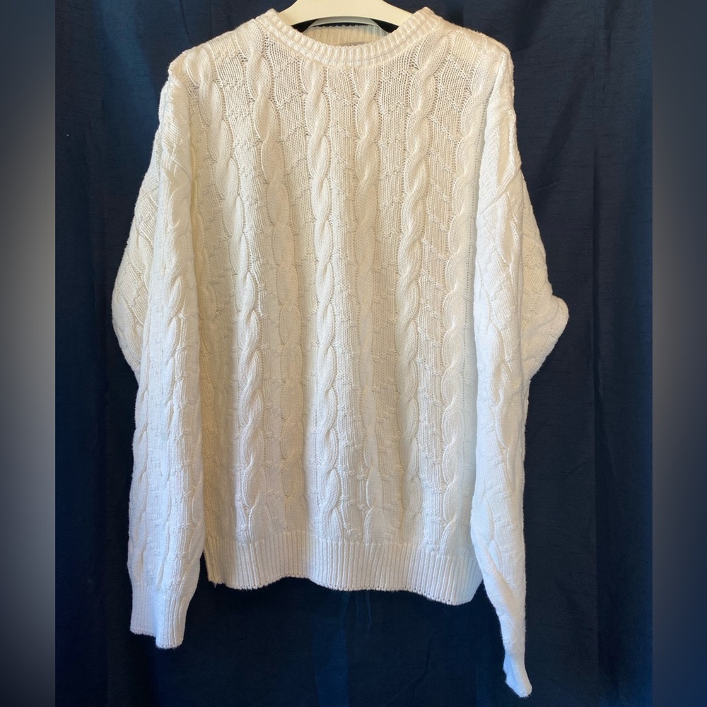 Men's Cream Cable Knit Crewneck Sweater